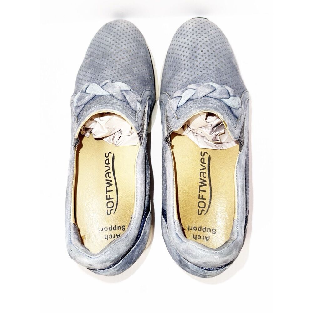 Softwaves Suede Platform Sneaker Loafer Dusty Blue Metallic Perforated 37/6.5 - Picture 7 of 16